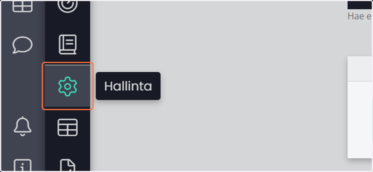 Valitse työmatason valikosta "Hallinta"