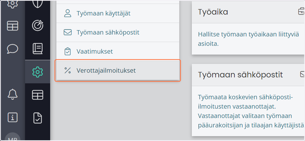 Valitse "Verottajailmoitukset"
