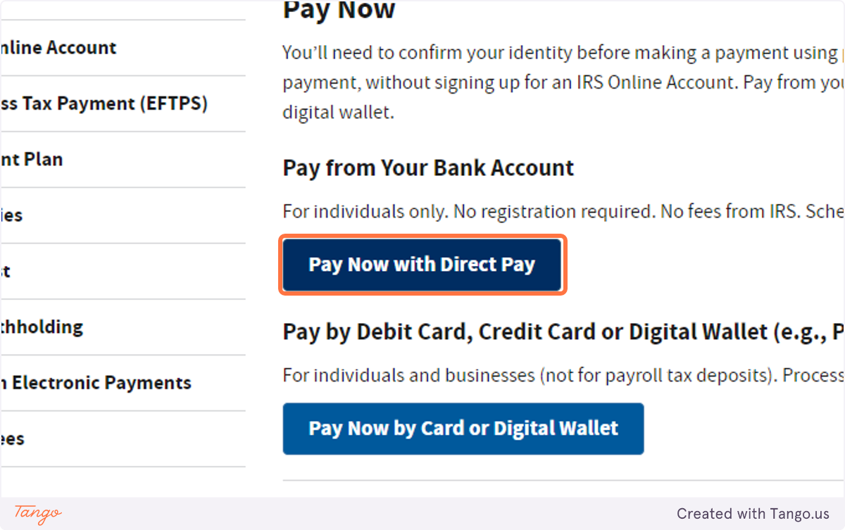 Click on Pay Now with Direct Pay