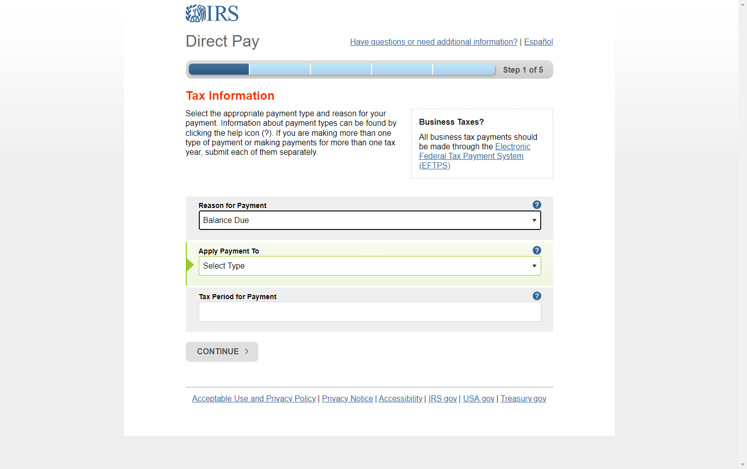 Select Balance Due from Reason for Payment…