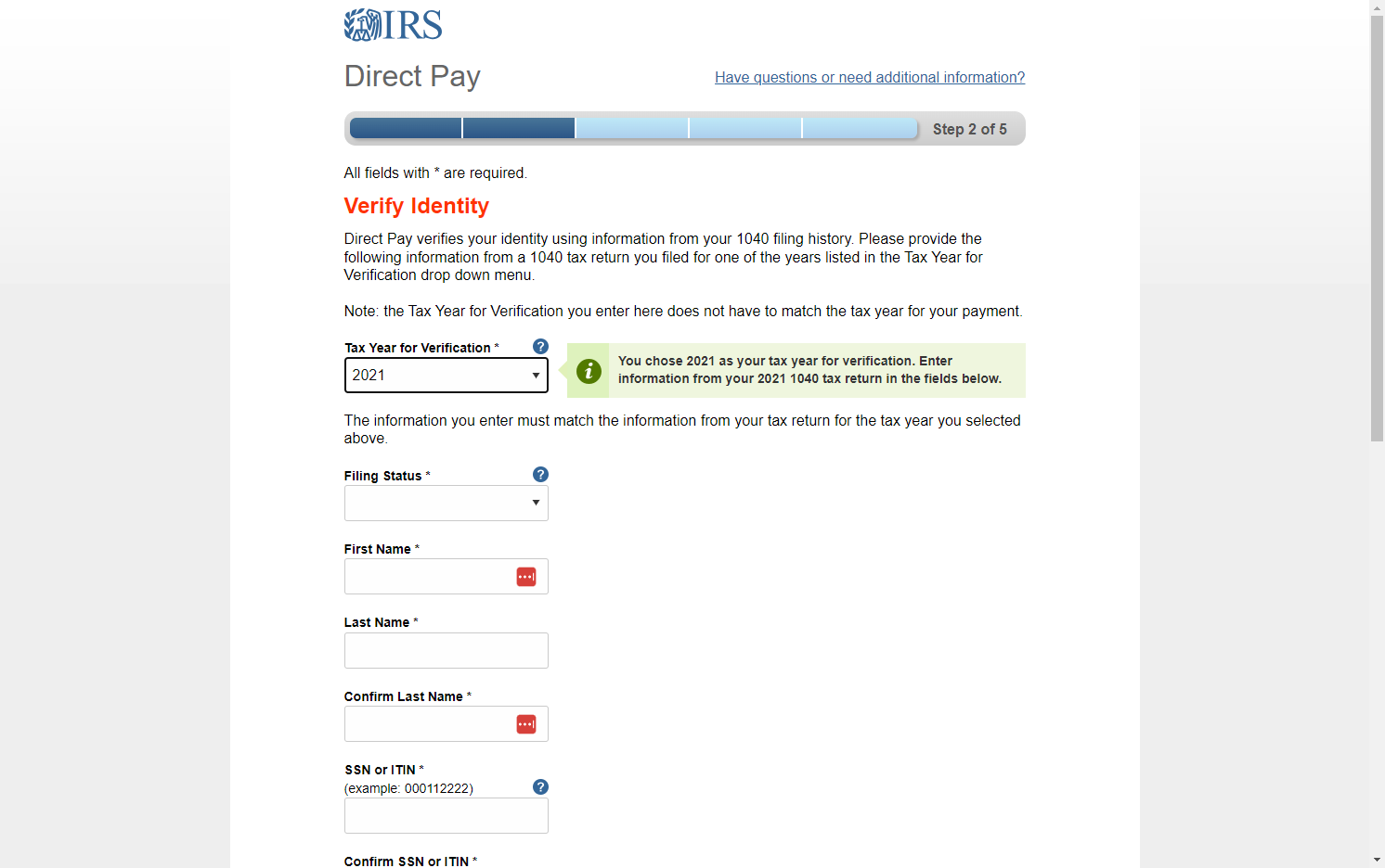 Be sure to select the prior year information to identity yourself. 