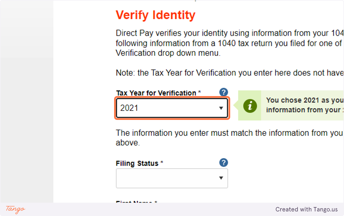 Be sure to select the prior year information to identity yourself.