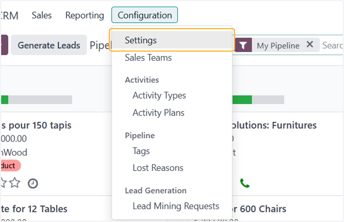 Click on Configuration > Settings