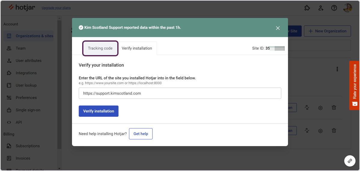 Click on Tracking code