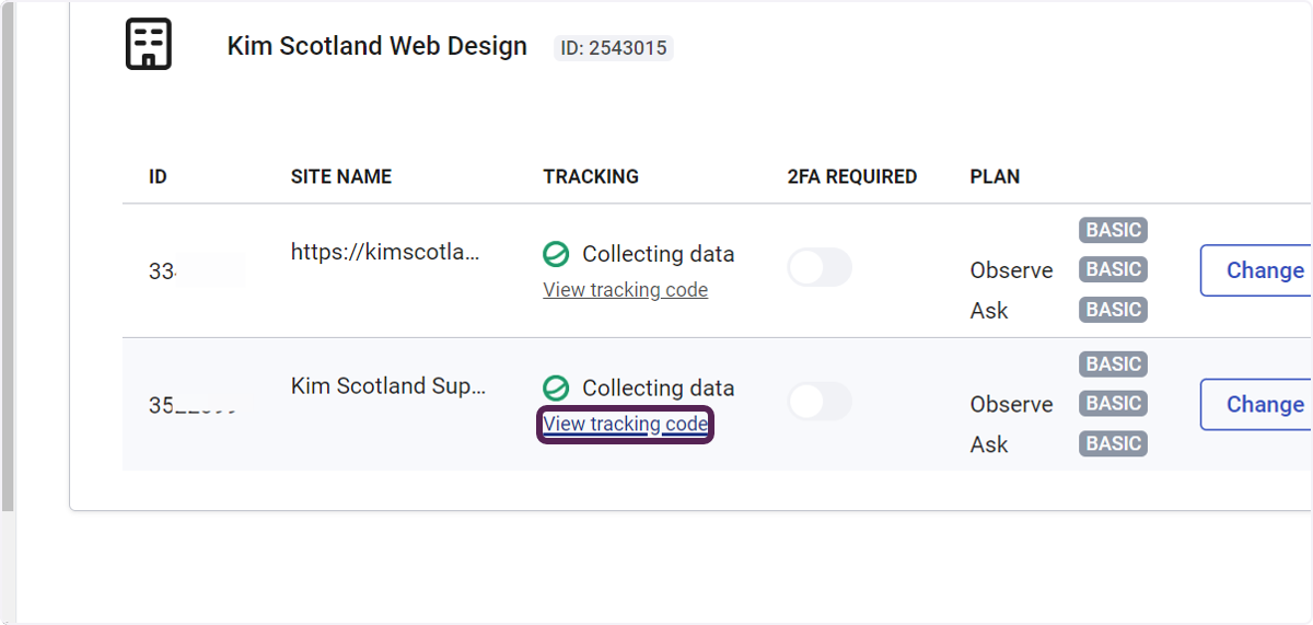 Click on View tracking code