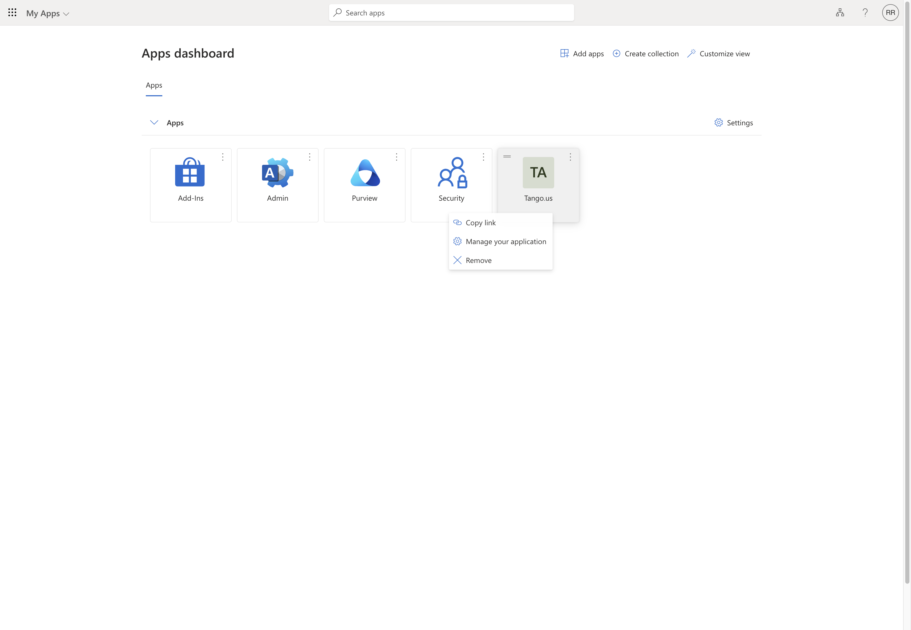 Right click on the Tango application tile