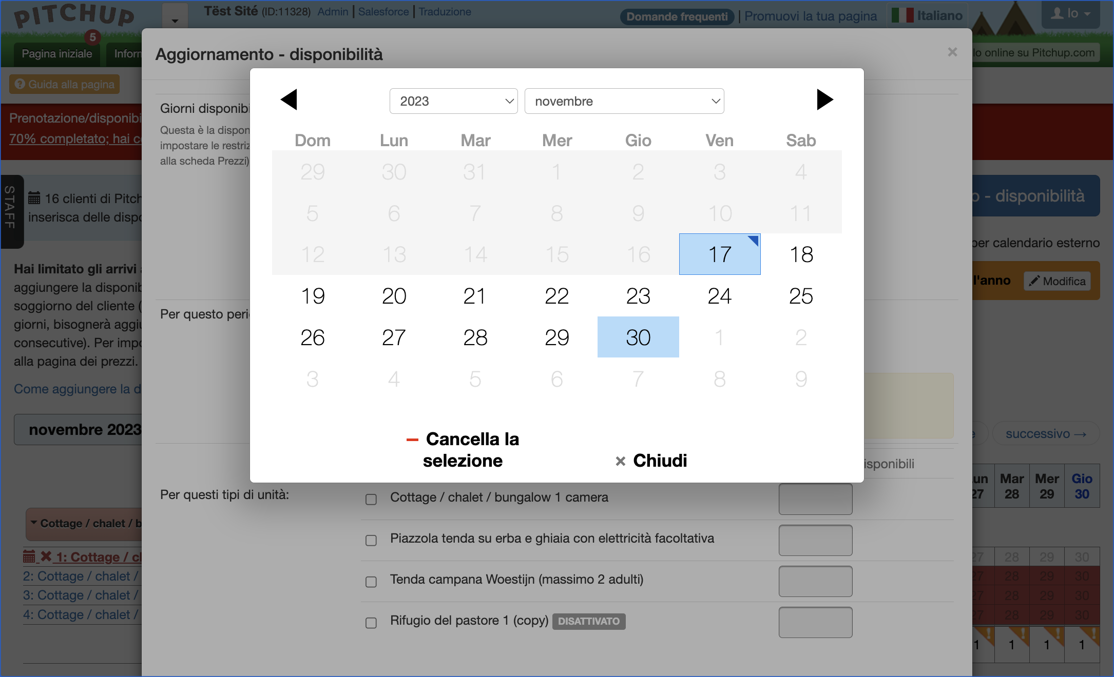 Utilizza le frecce o i menu a tendina sul calendario per selezionare le date corrette.