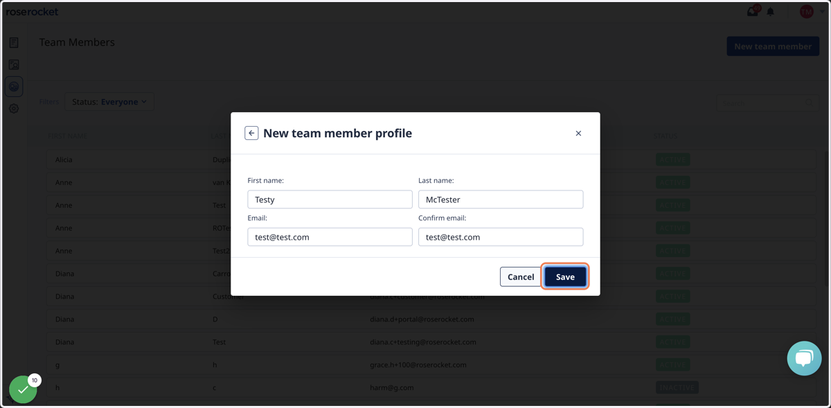 Enter in the Team Member's information, and click "Save"