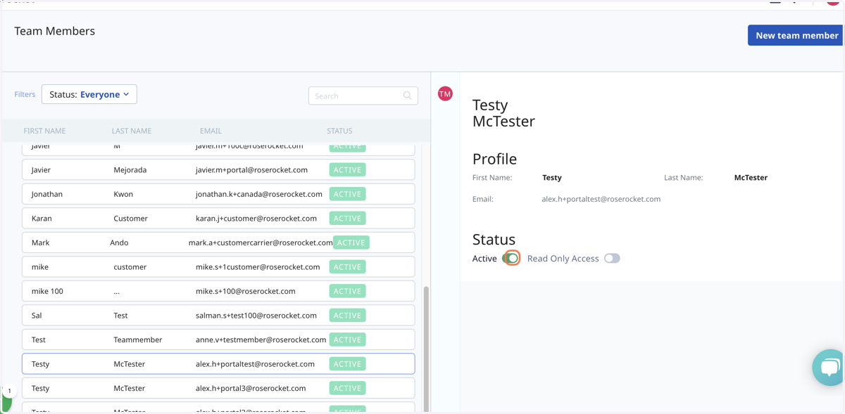 Under Status, select the toggle for Active and Read Only Access