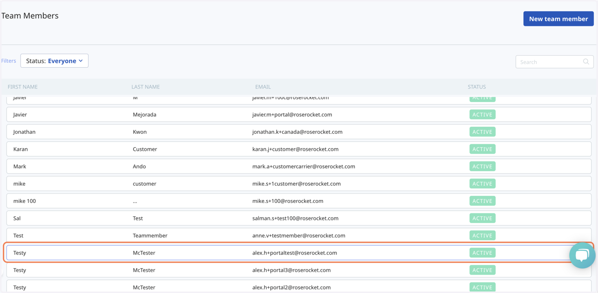 To update who has access to your Customer Portal, as well as their permission level, click on a team member from the Team page list