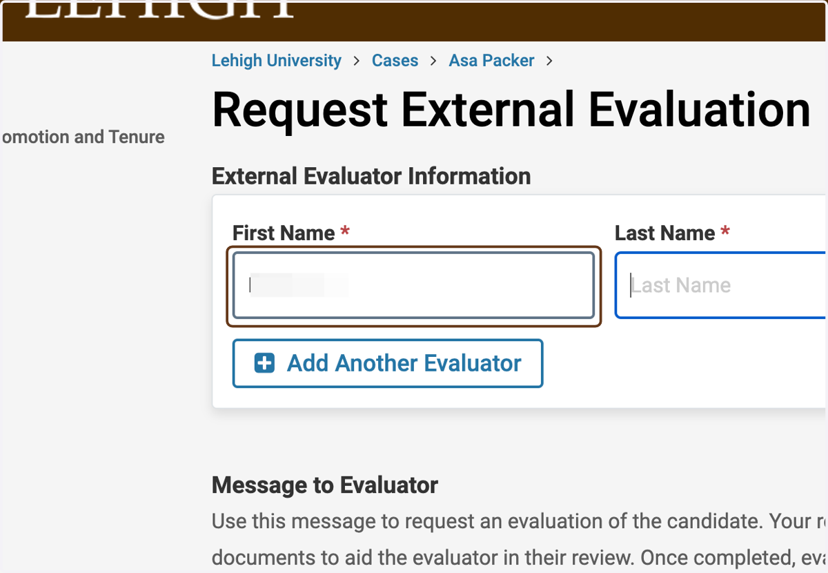 Enter the evaluator's name and email address