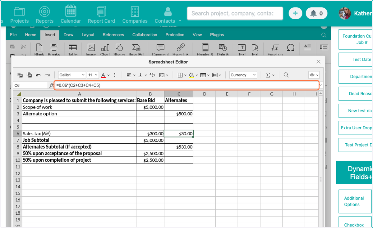 Formulas can be added