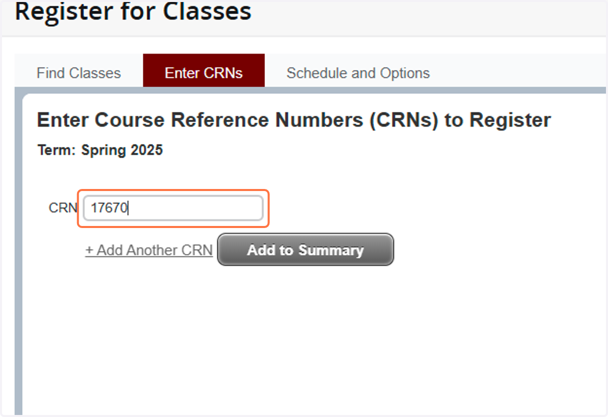 Type in the CRN