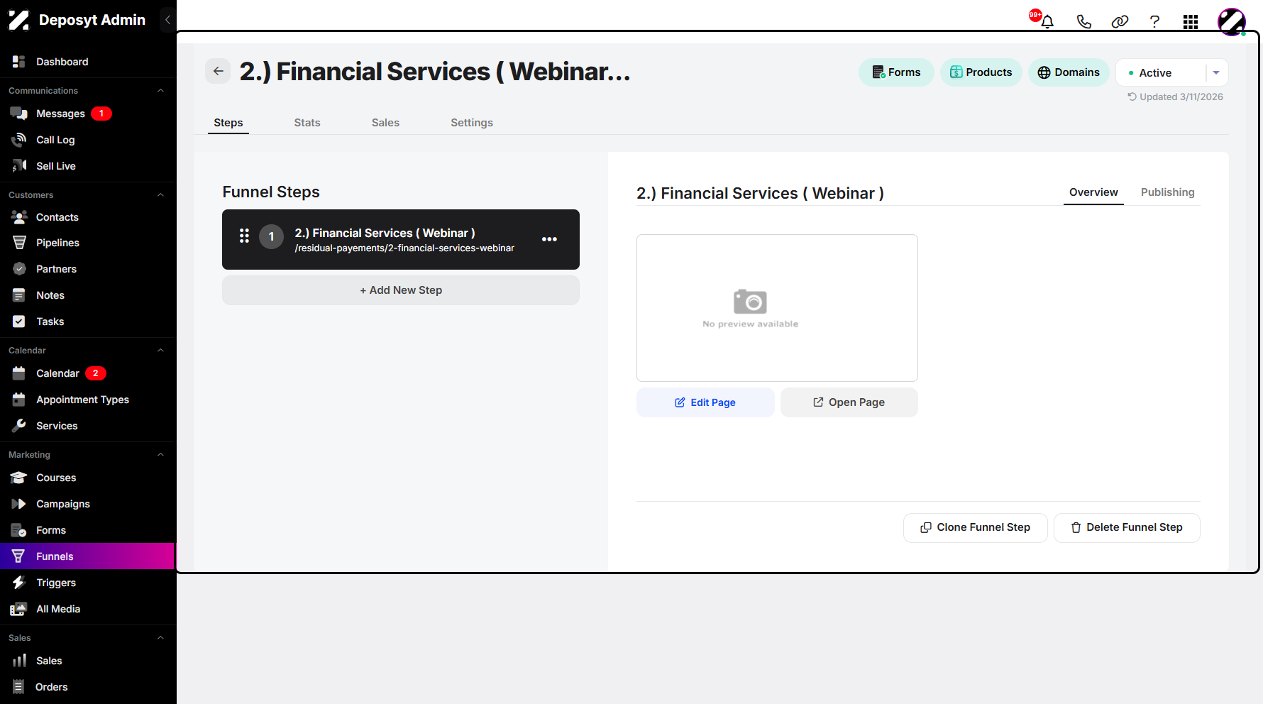 Step 4: You will then be taken to the funnel’s overview page.