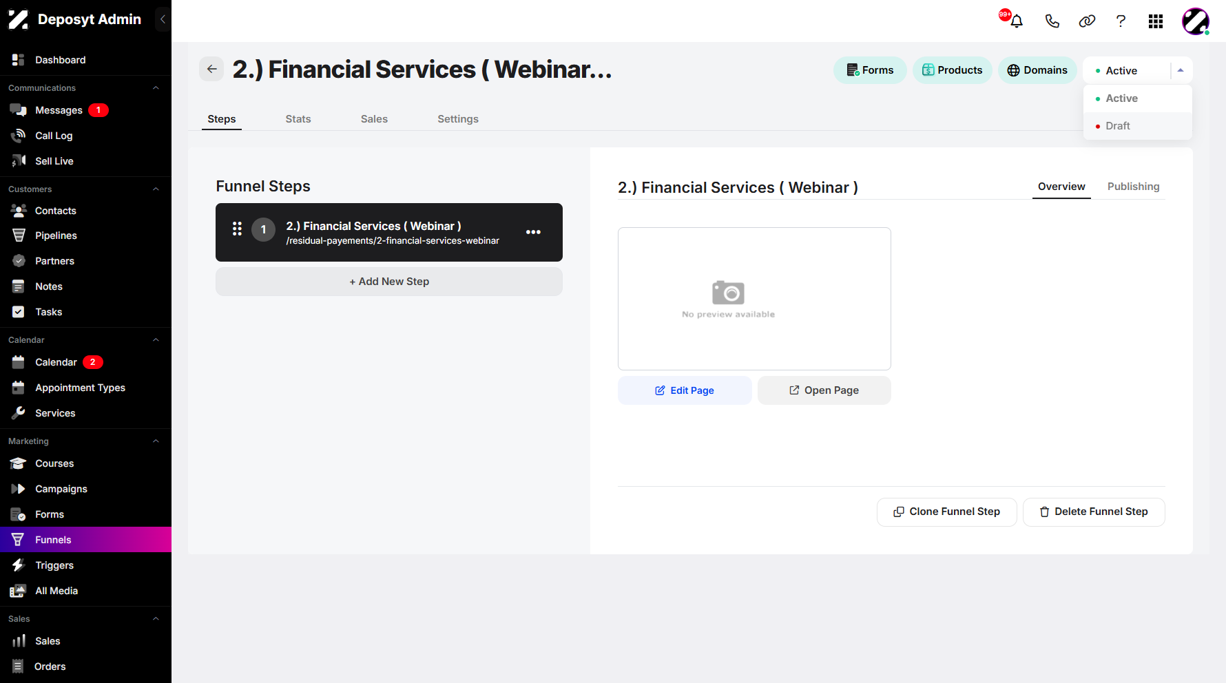 Step 6: Once clicked, the dropdown menu will display the available statuses. Select one and click on it.