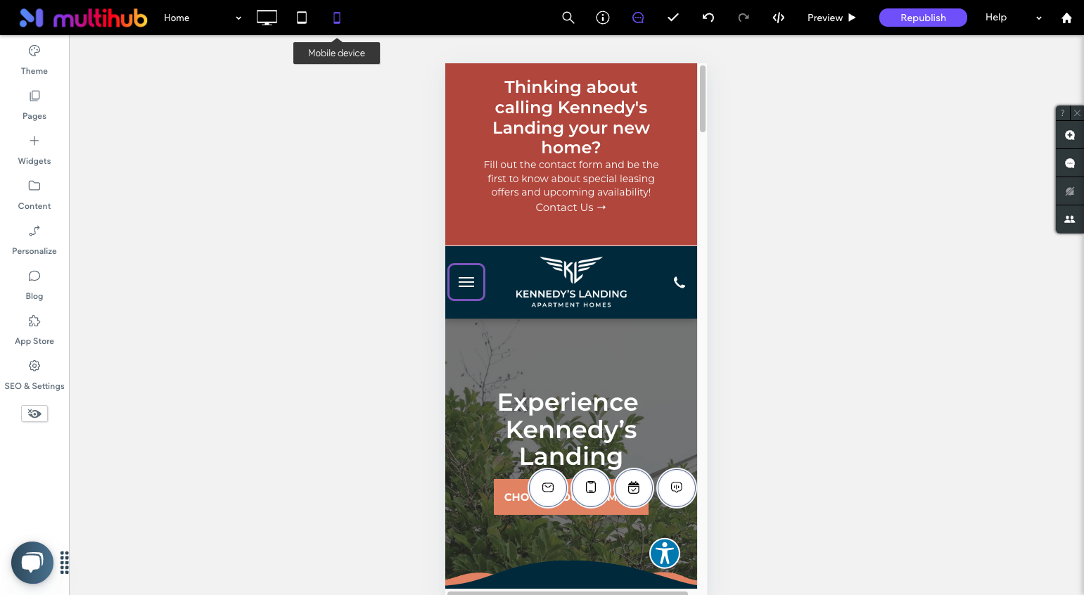 The final thing you will want to do is make sure that everywhere the social icon widget appears, it is connected to data. For example, you may want to check the mobile menu.