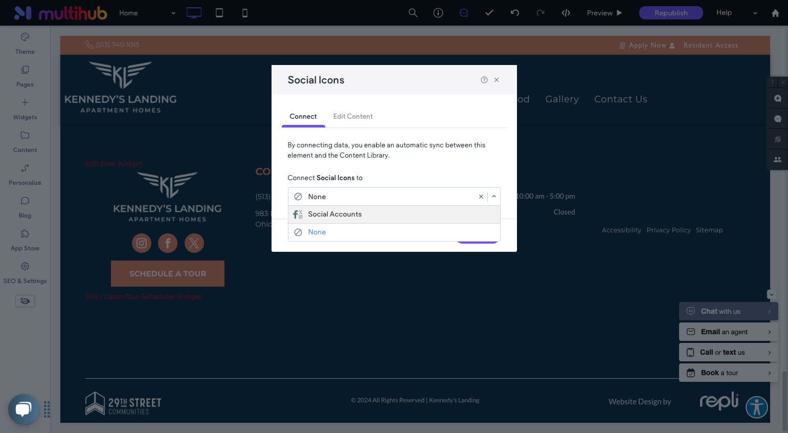 Click on the dropdown and select Social Accounts