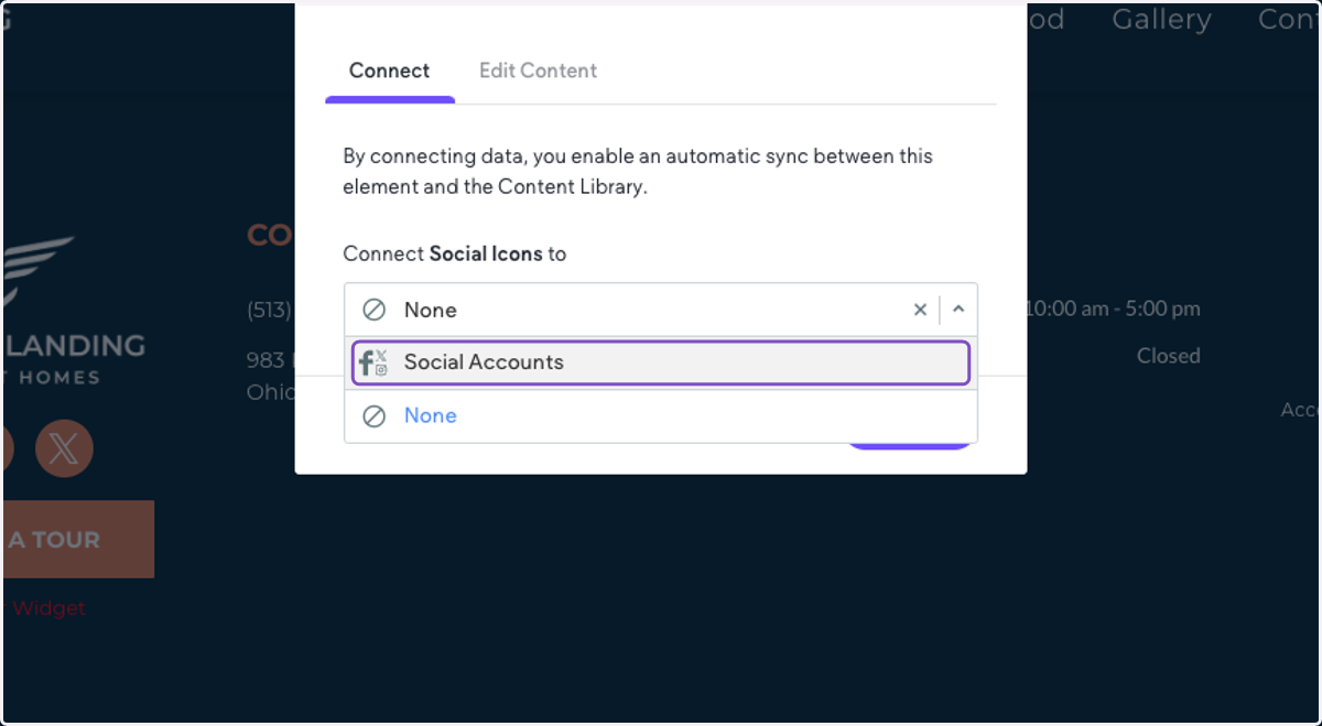 Click on the dropdown and select Social Accounts