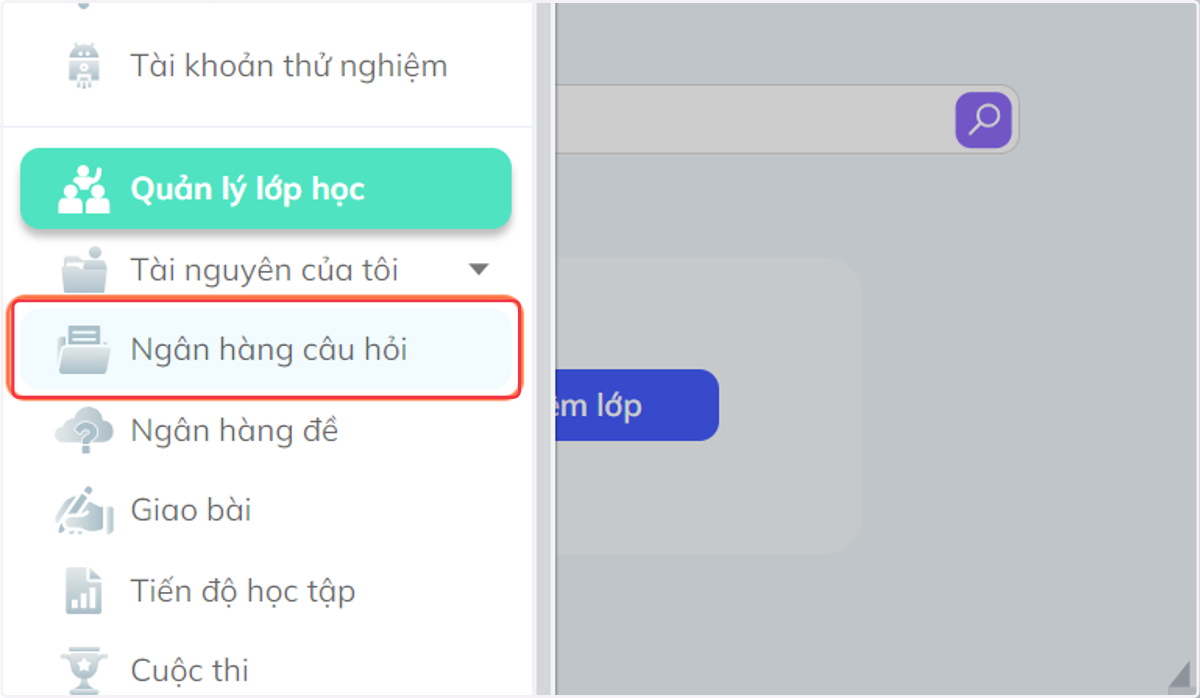 Nhấn chọn "Ngân hàng câu hỏi"
