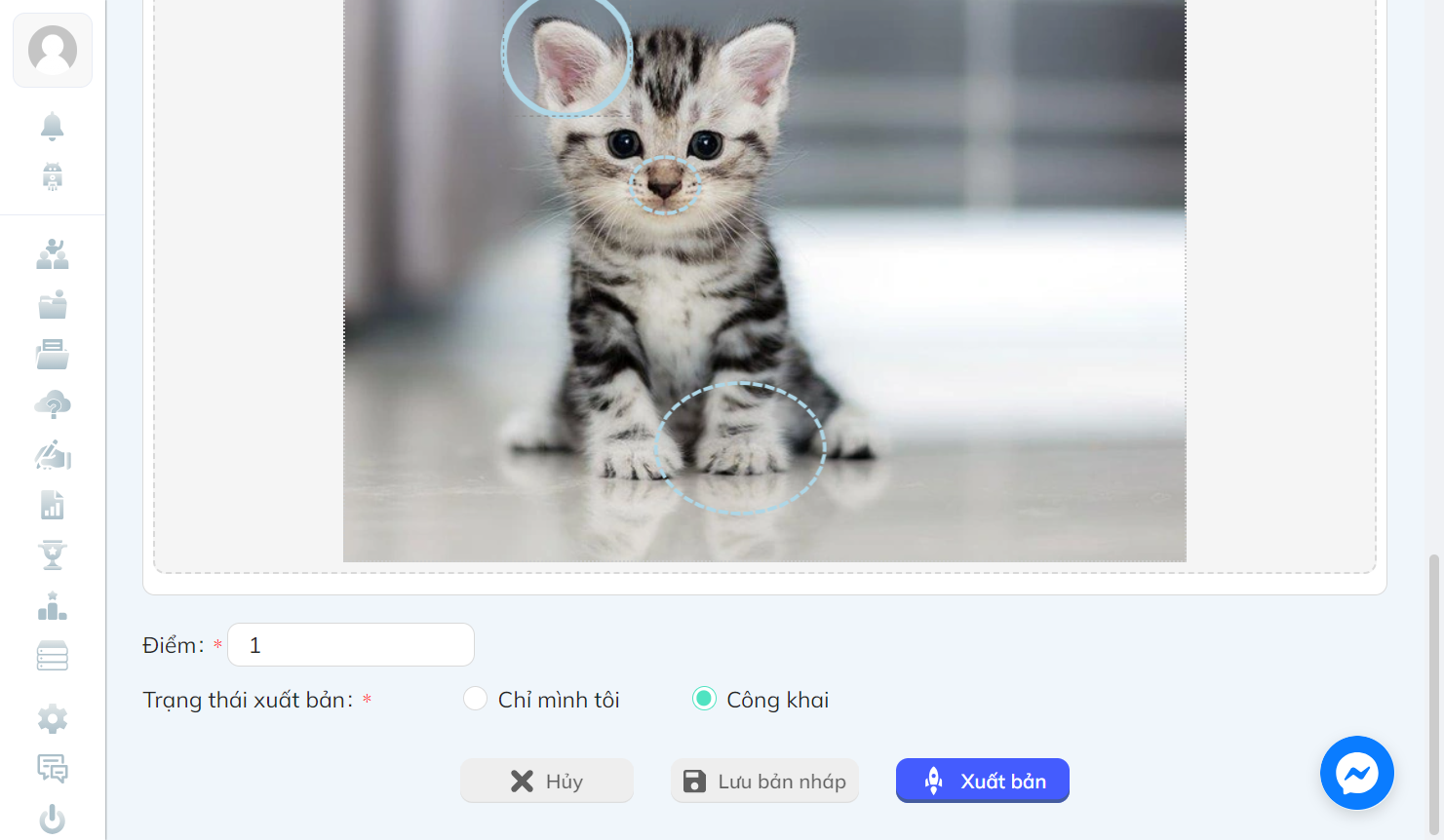Chọn "Hủy" hoặc "Lưu bản nháp" hoặc "Xuất bản" để cập nhật trạng thái cho câu hỏi
