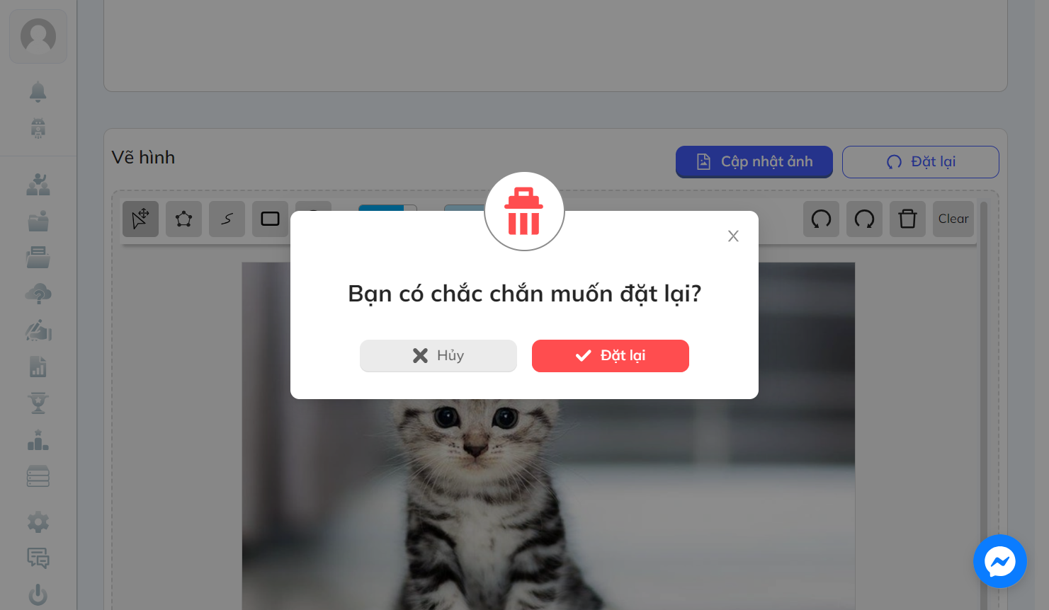 Khung nhắc nhở bạn có chắc chắn muốn đặt lại ảnh không