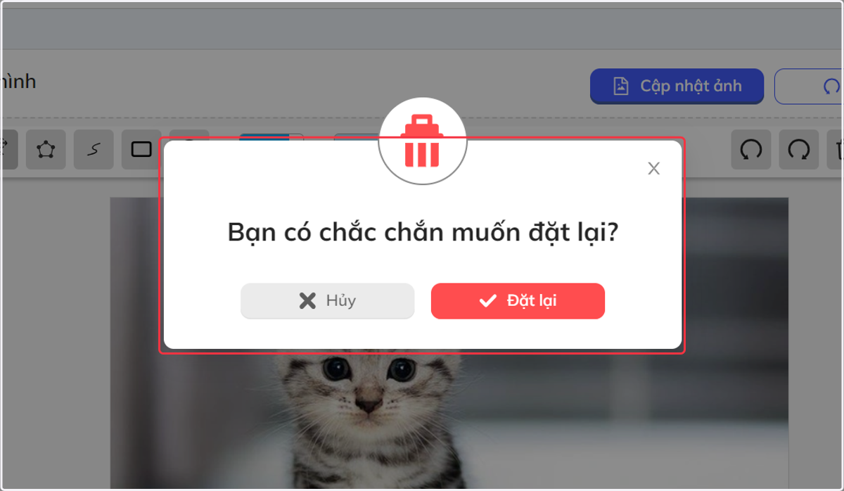 Khung nhắc nhở bạn có chắc chắn muốn đặt lại ảnh không