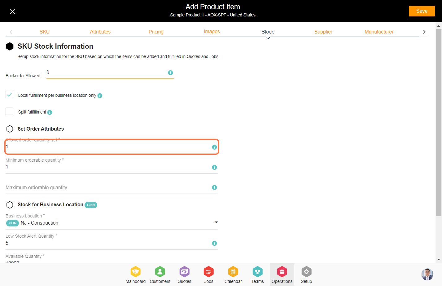 Click on Allowed order quantity set