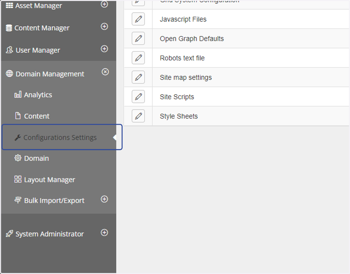 Click on Configurations Settings