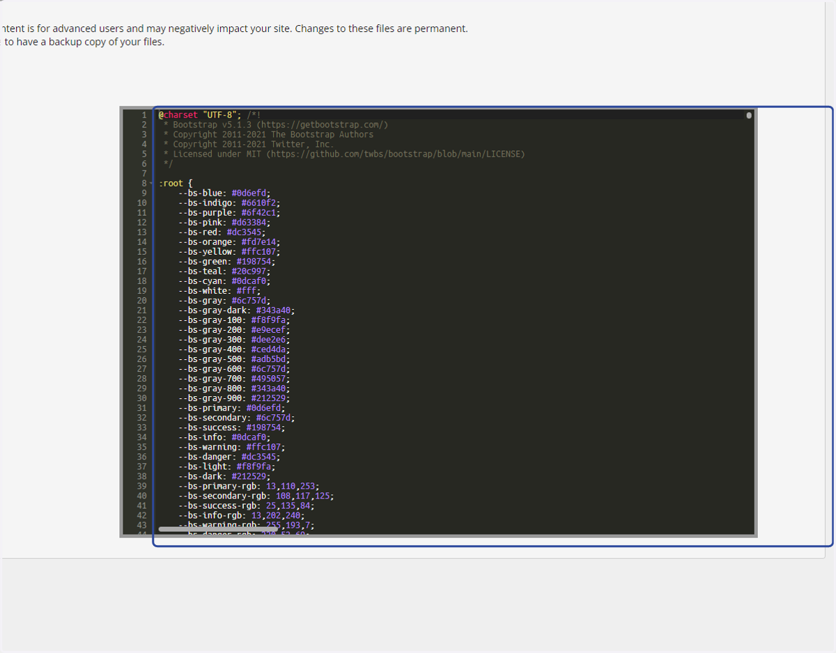 Click to modify the CSS using the built-in editor