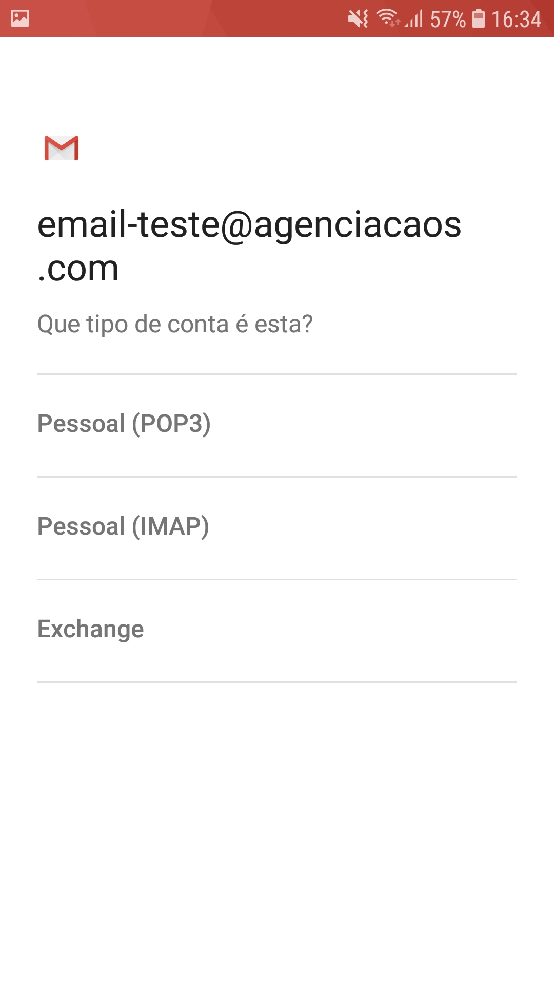 Selecione “Pessoal (IMAP)”