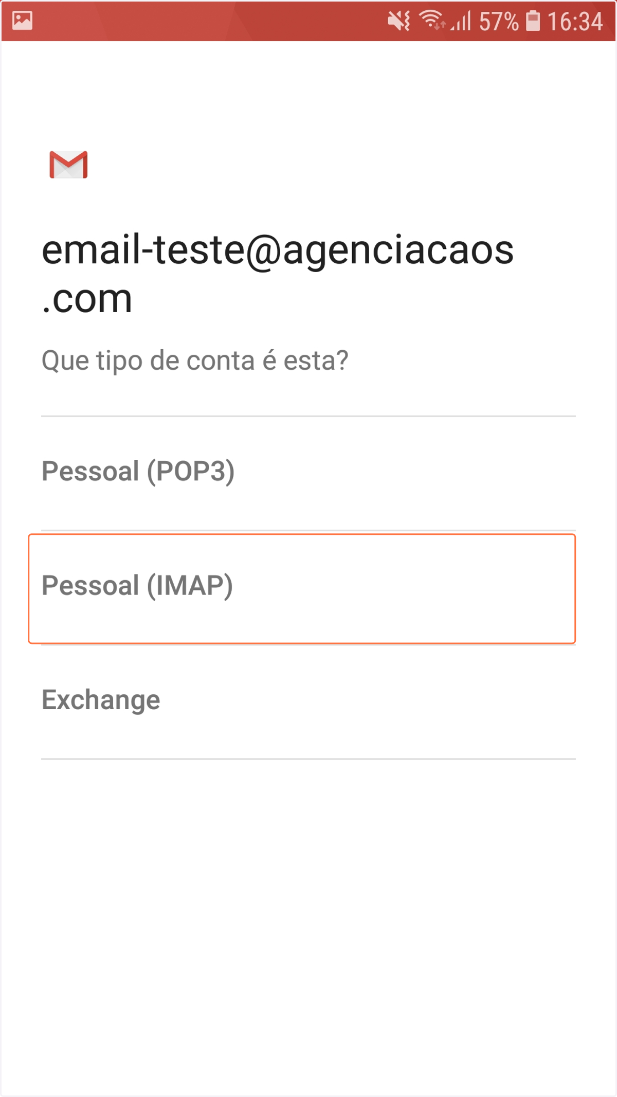 Selecione “Pessoal (IMAP)”
