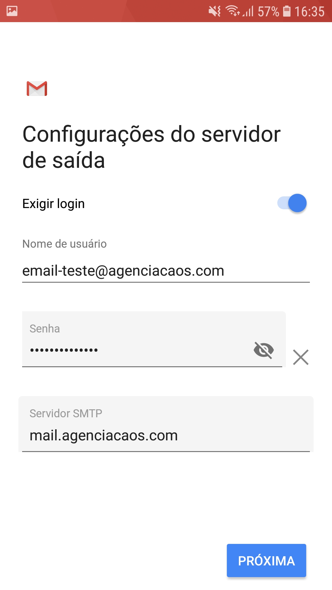 Insira os dados do seu Servidor de Saída