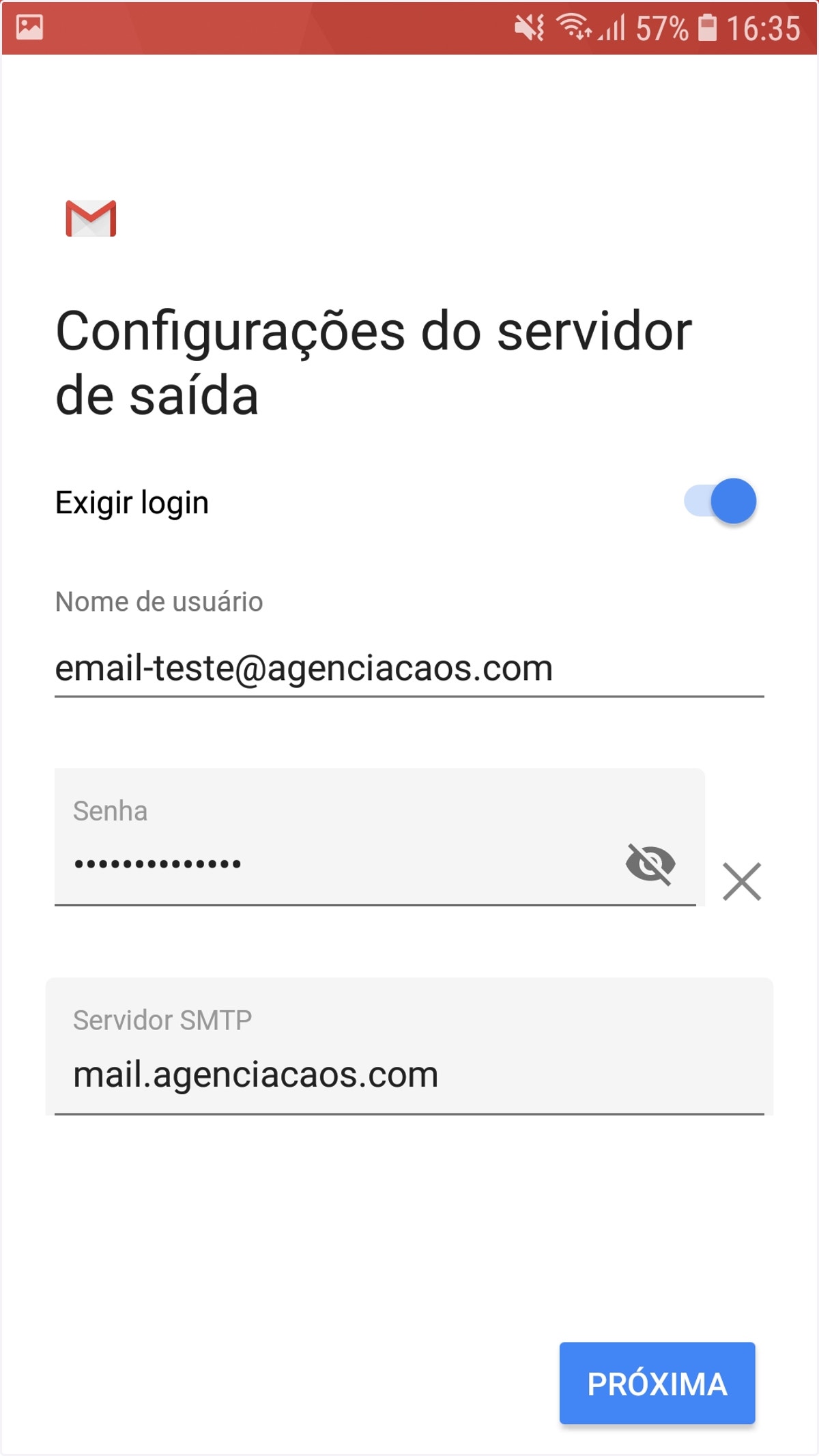 Insira os dados do seu Servidor de Saída
