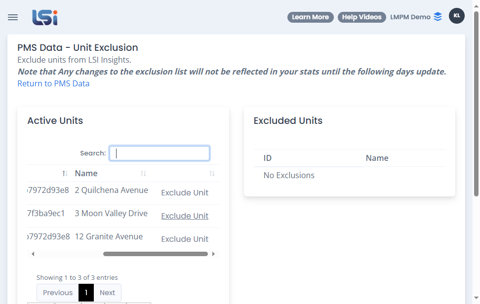 Or select on the list of units below the search bar
