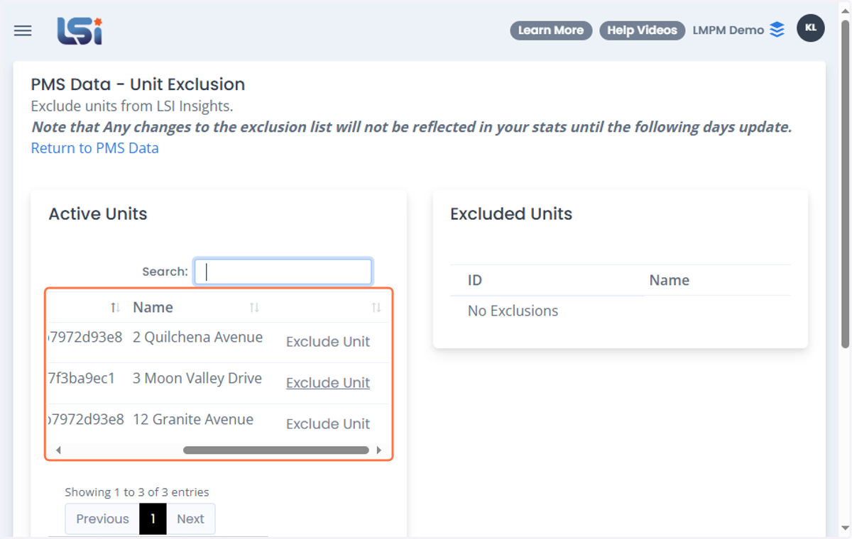 Or select on the list of units below the search bar
