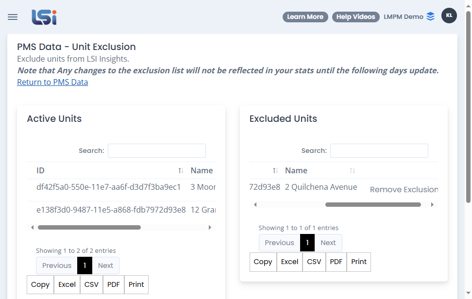 Click on Return to PMS Data to go back to the PMS Data Main Page