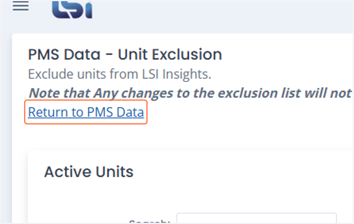 Click on Return to PMS Data to go back to the PMS Data Main Page