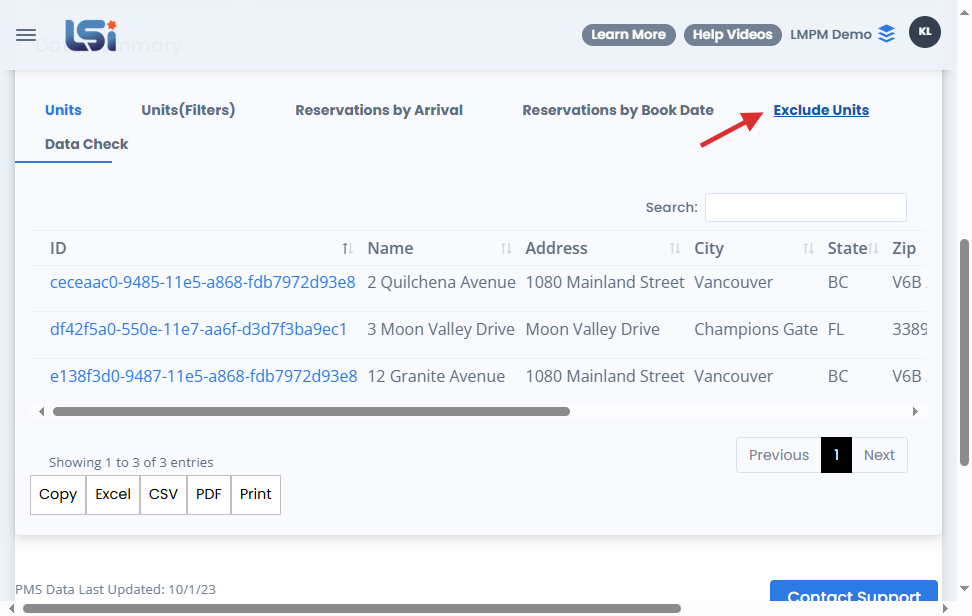 Click on Exclude Units Tab