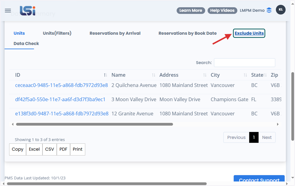 Click on Exclude Units Tab
