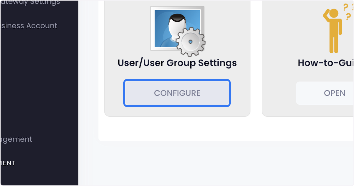 Click on CONFIGURE User / User Group Settings
