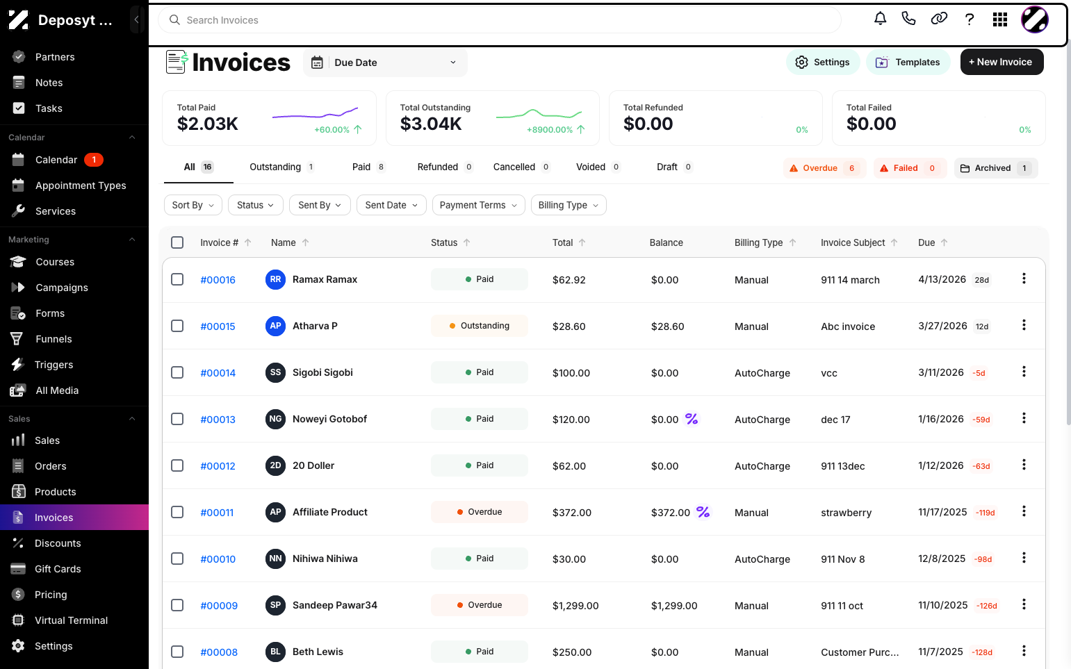 Step 2: You will then be navigated to the Invoices tab.