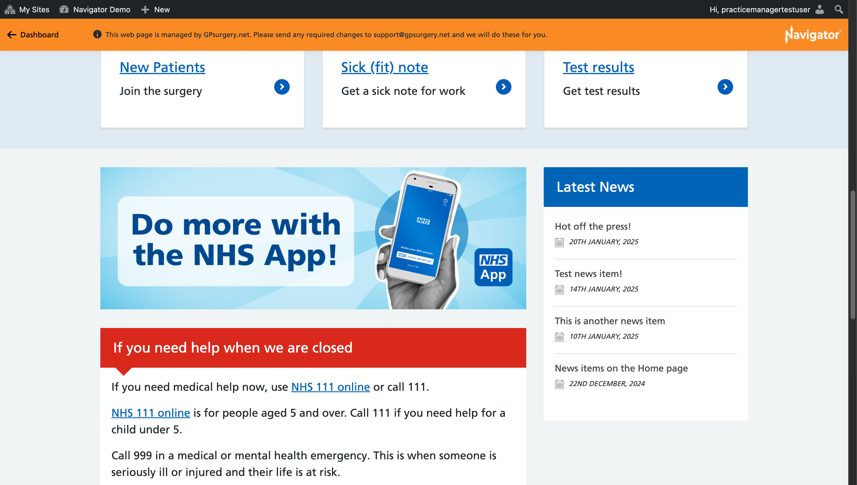 The Latest News box on the homepage, without the news item.