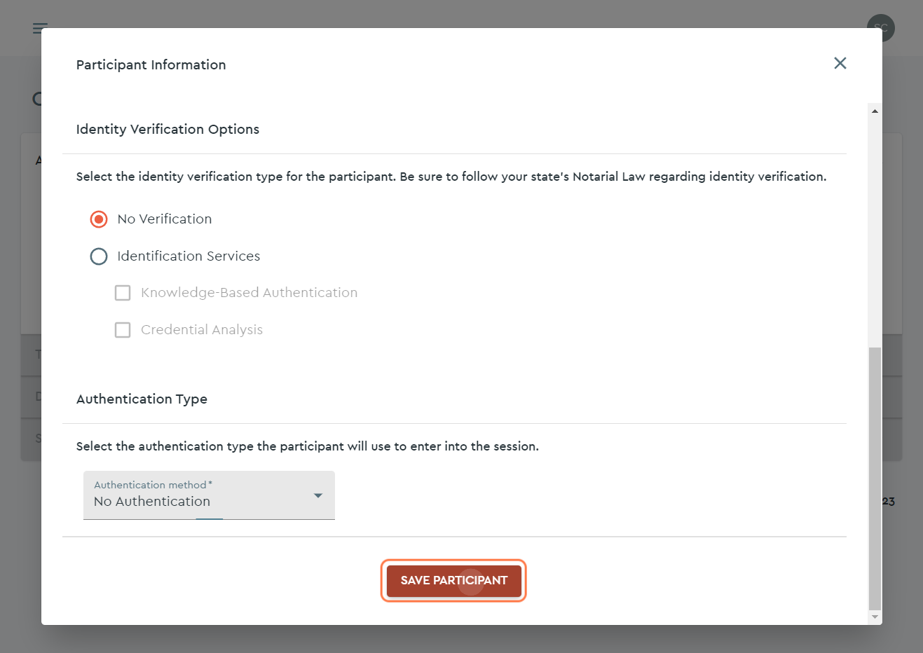 Click on SAVE PARTICIPANT button...