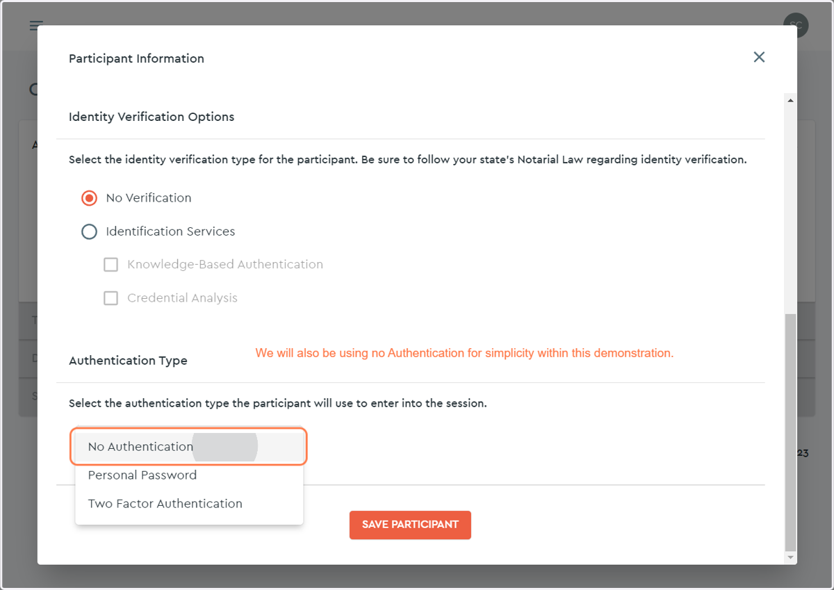 Select the appropriate Authentication Method...