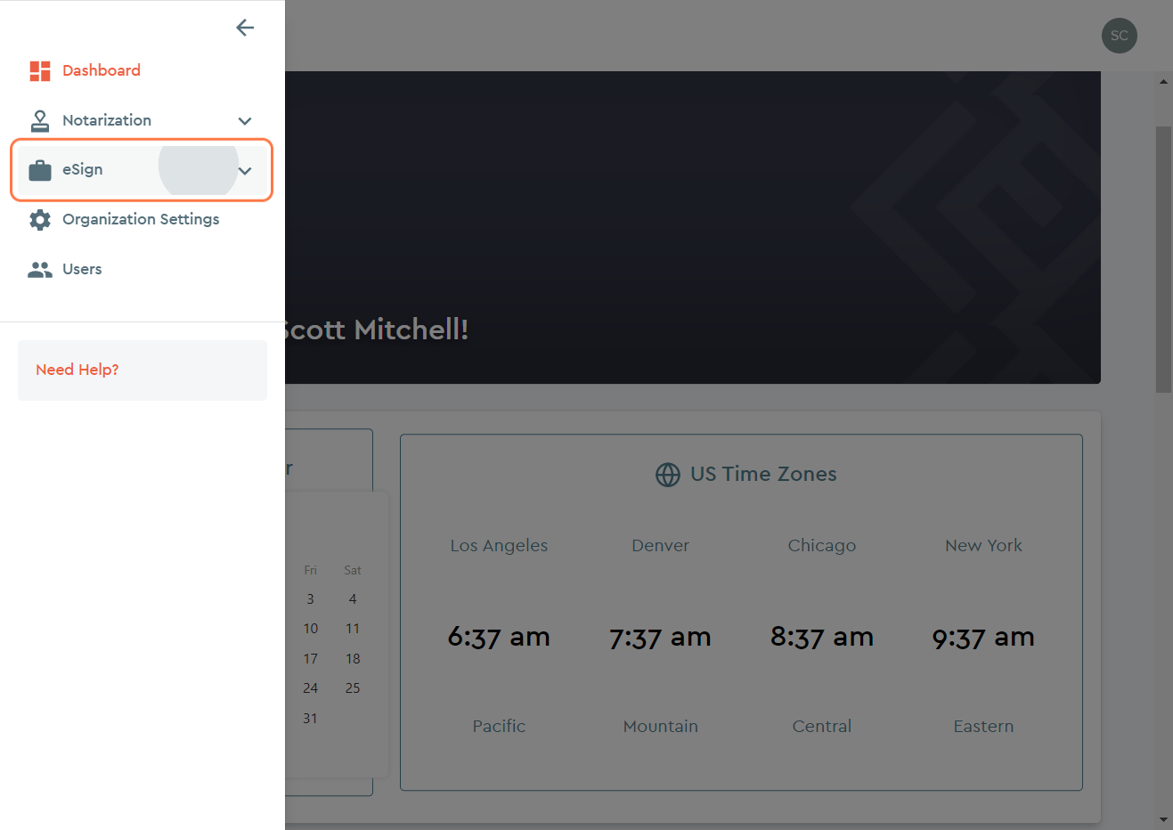 Click on eSign dropdown menu...