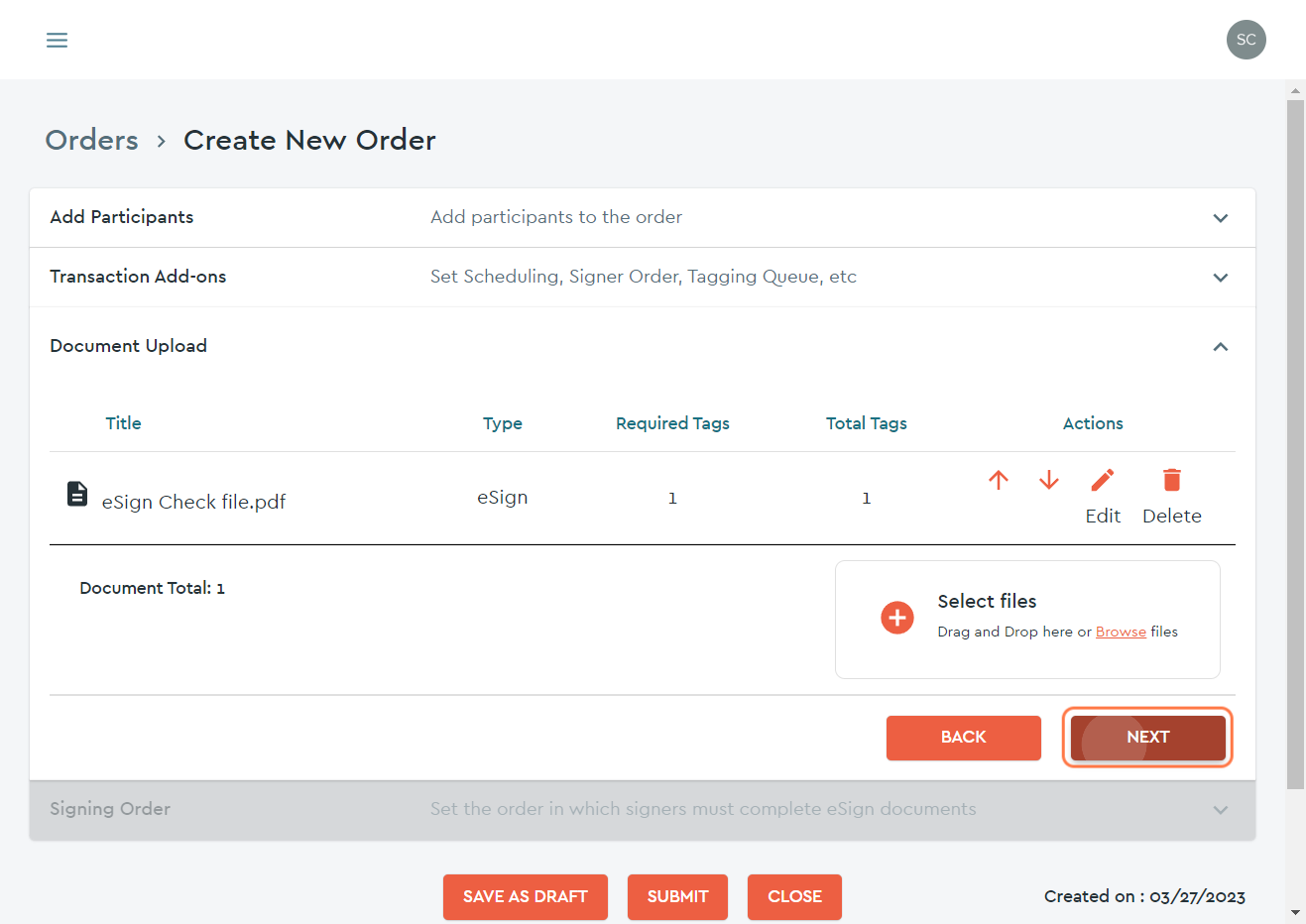 Review your order, if everything looks correct click the NEXT button...