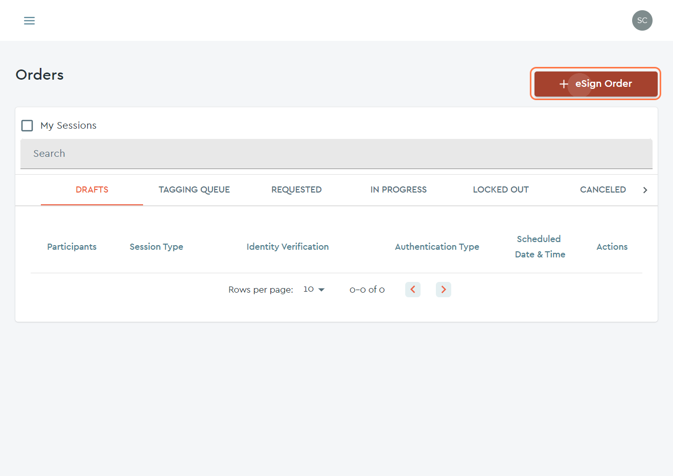 Click on the "+ eSign Order" button...