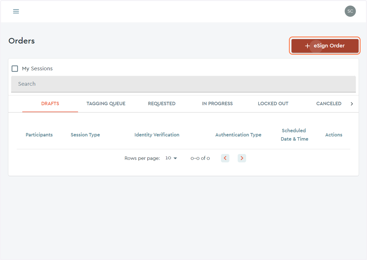 Click on the "+ eSign Order" button...