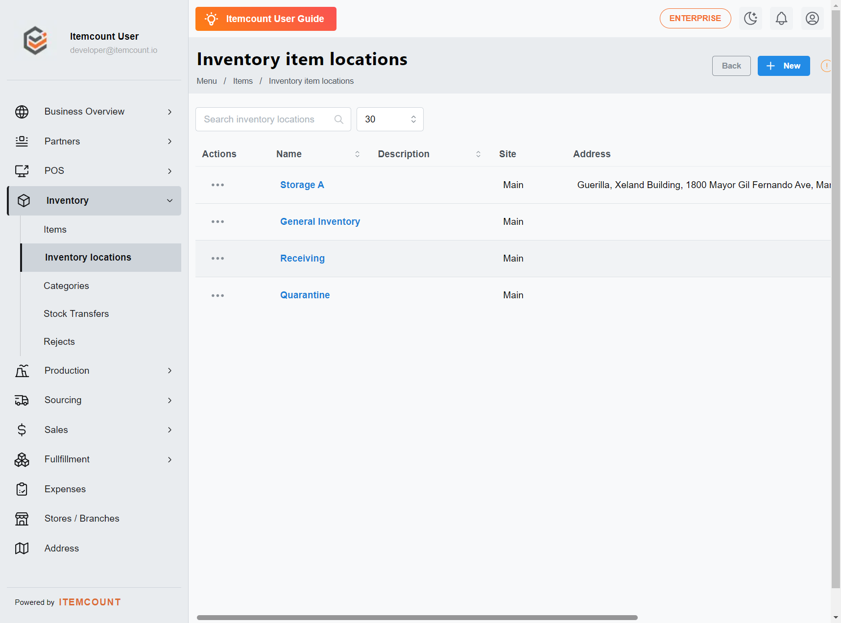 Choose the inventory location where you want to add stocks.