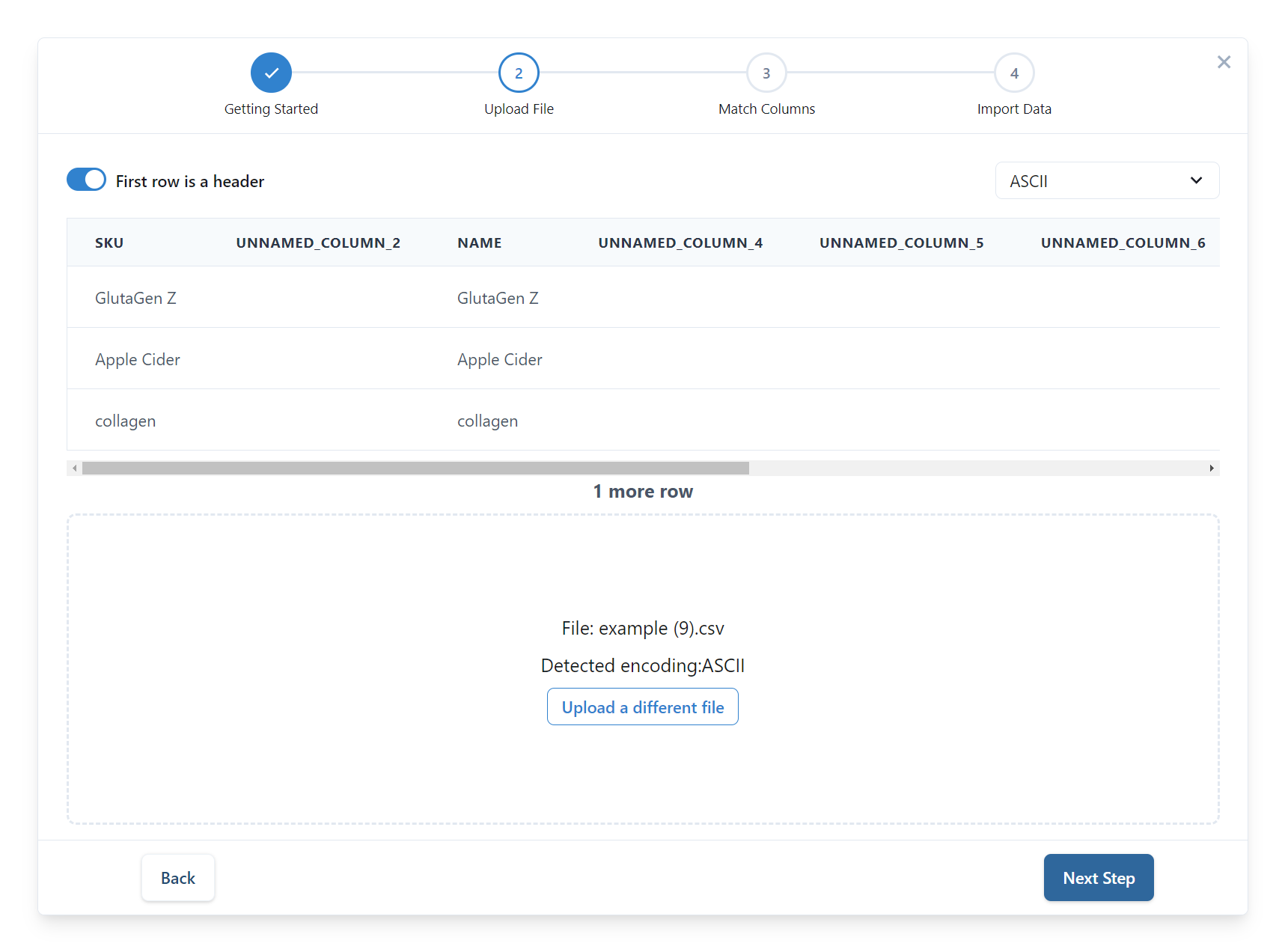 After you've added the csv file, click the next step button.